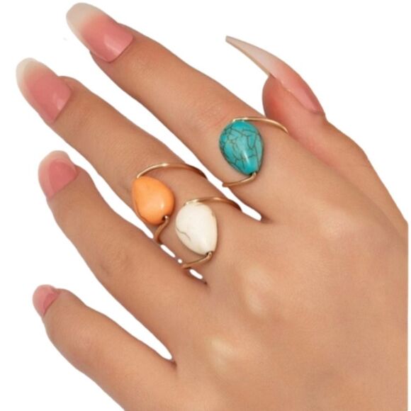 Turquoise TEXTURE 3PC RING SET - Picture 1 of 9